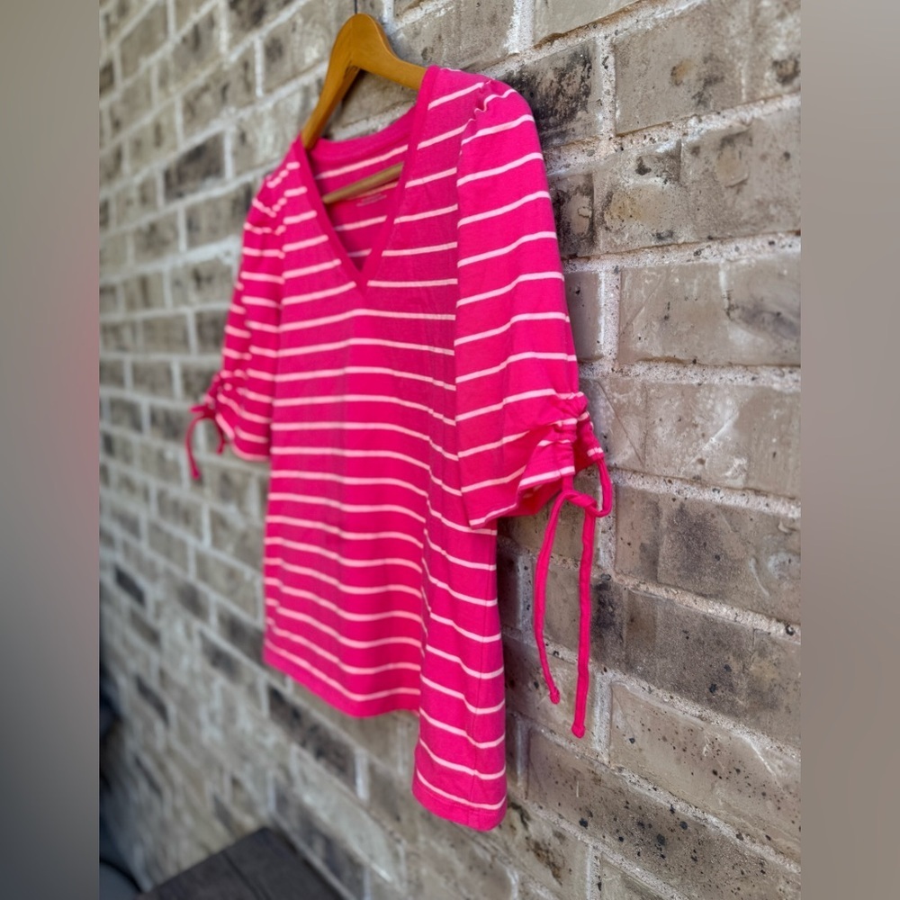 Talbots Fun Raspberry Peach Stripe Tise Sleeve V-… - image 4